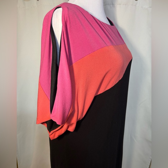 S.L. Fashions Colorblock Dress Size 18 Pink Coral Black Batwing Cocktail Dress - Picture 4 of 7
